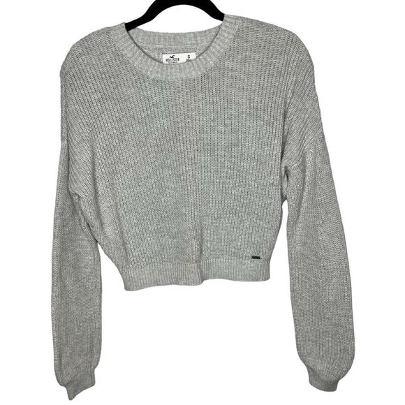 Hollister Crop Long Sleeve Crew Neck Light Gray Women’s Sweater Sz Small - Picture 1 of 10